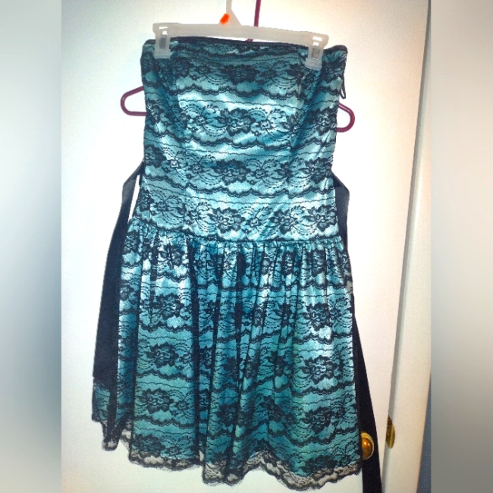 Jessica McClintock for Gunne Sax Vintage 80s Turquoise and Black Cocktail Party